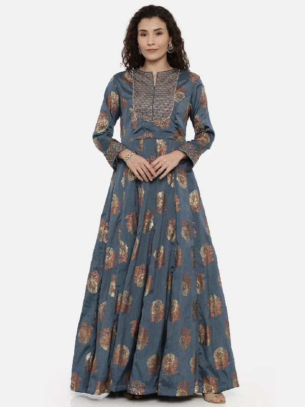 Cozy Dress Neerus Women Blue Printed Maxi Dress