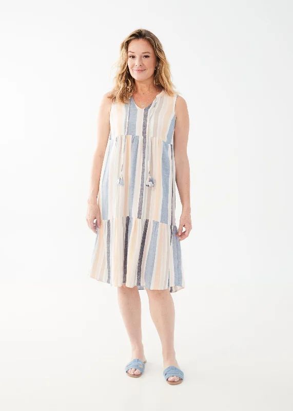 Elegant Style FDJ 7474995 Sleeveless Tiered Linen-blend Midi Dress