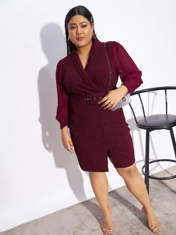 Weekend Wear Women Maroon Front Belt Bodycon Dress