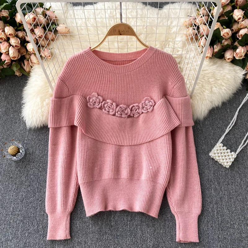 American Style Lovely flowers long sleeve sweater round neck sweater 005