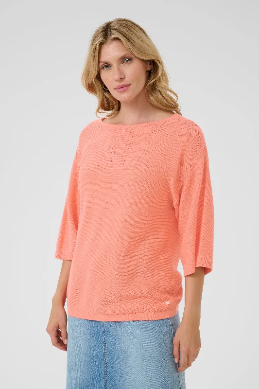 Free And Comfortable Cream Sillar Loose Knit 3/4 Sleeve Pullover