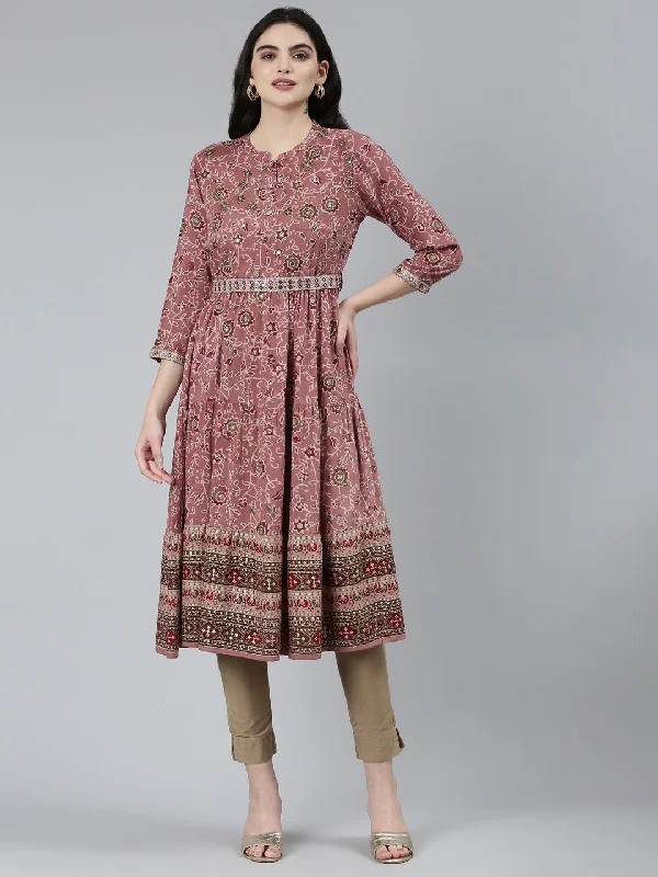 Fashionable And Versatile Neeru's Pink Straight Casual Floral Dresses