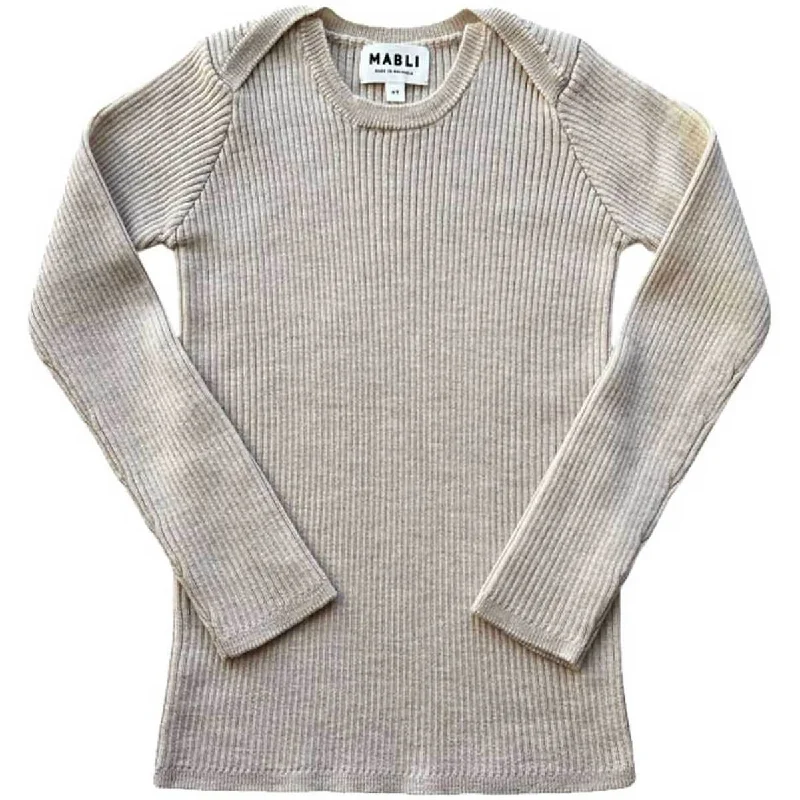 Sports Express Sylfaen Skinny Rib Long Sleeve Top in Almond by Mabli - Last One In Stock - 6 Months