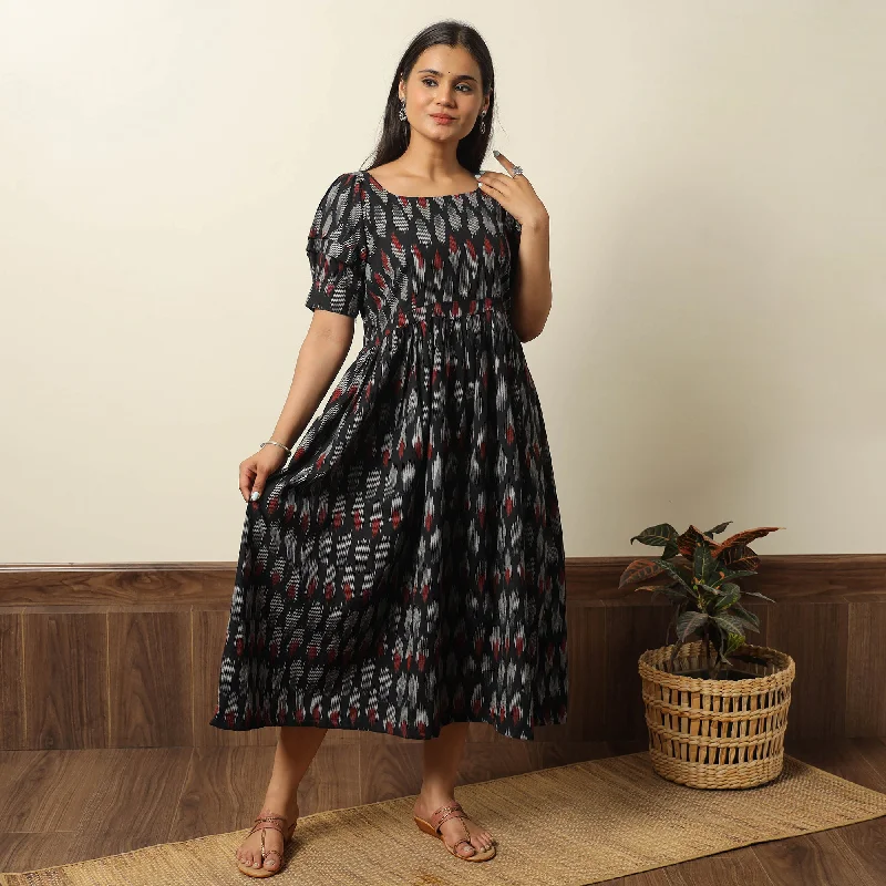 Personalized Wear Black - Pochampally Ikat Weave Cotton Flared Dress 15