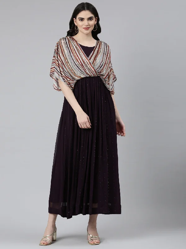Slightly Flared Design Neeru's Purple Straight Casual Solid Dress