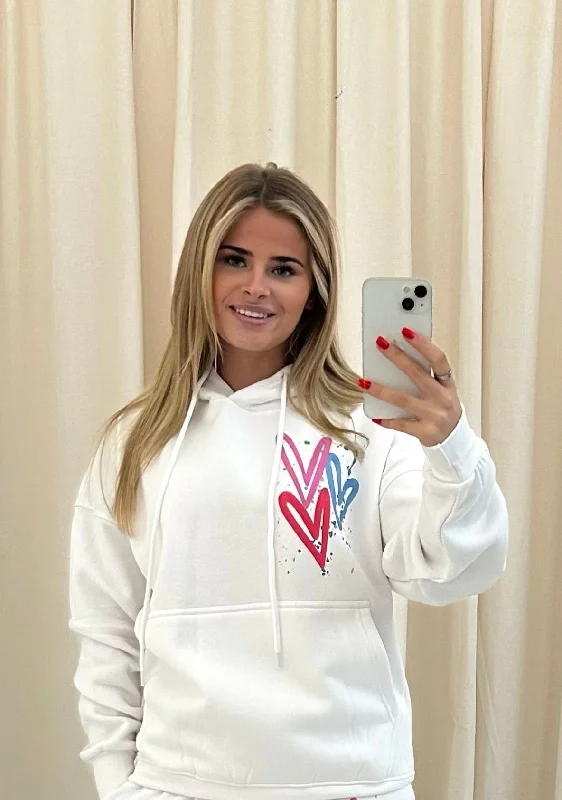 Fashion Must-have Miss Runway Multicolour Heart Graffiti Hoodie White