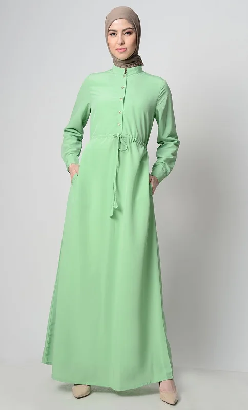 Breathable Design Minimalistic Drawstring Abaya