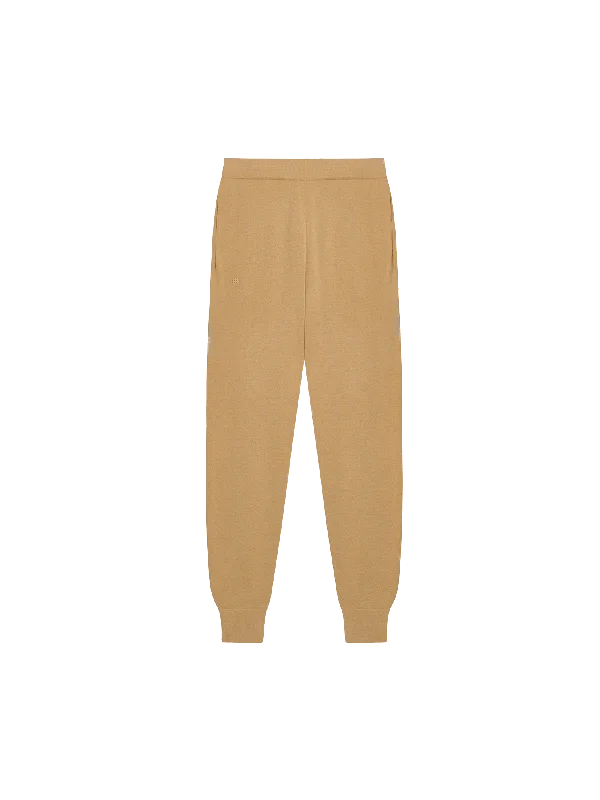 Boutique style Womens Regenerative Merino Wool Track Pants—camel