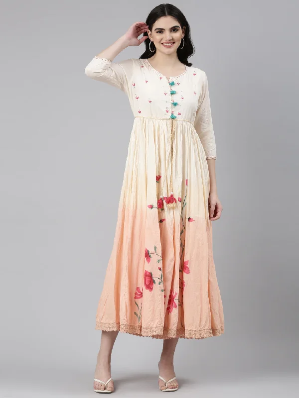 Carefree Style Neeru's Peach Straight Casual Printed Gown