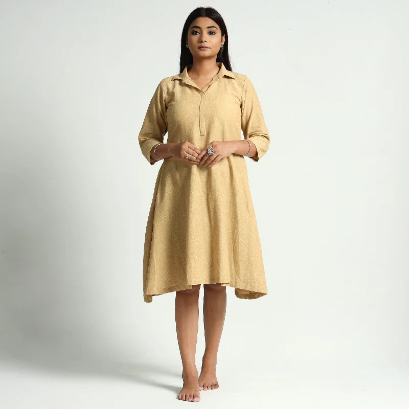 Effortless Comfort Beige Plain Handloom Cotton Dress
