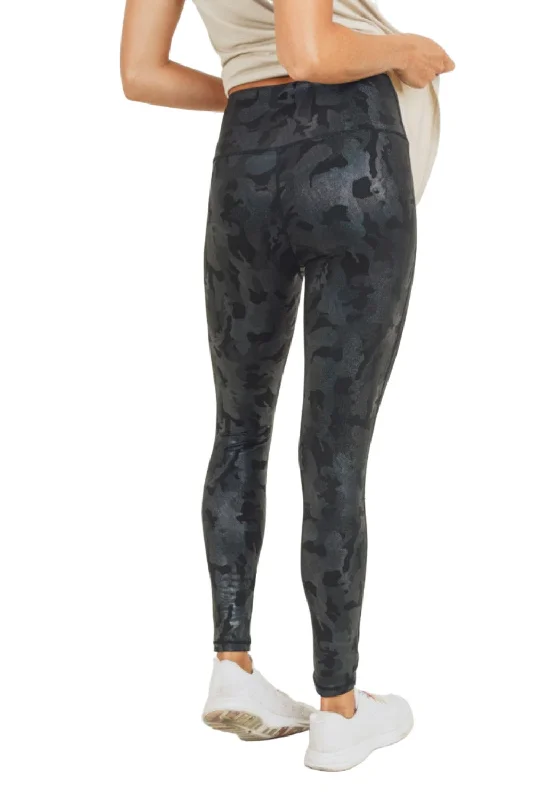 Effortless Wear Mono B Camo Holographic Microdot Foil High Waist Leggings APH3037 Plus