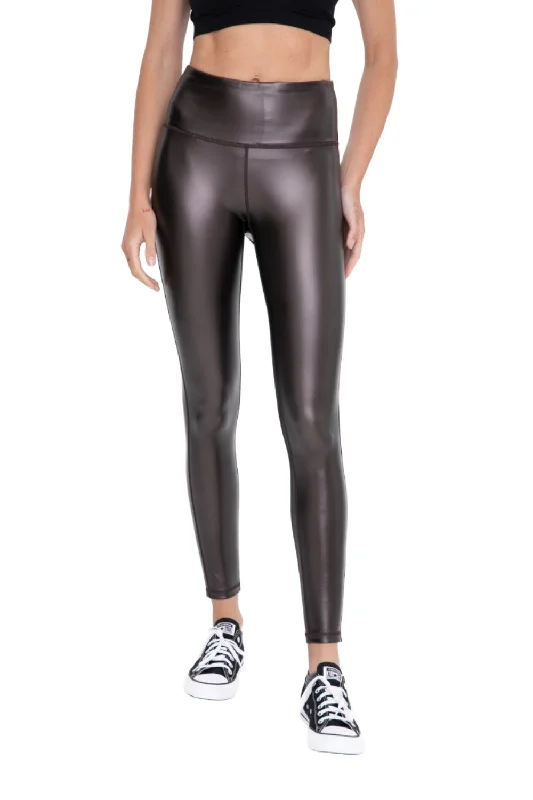 High-quality fabrics Mono B Glossy Liquid Leggings APH2928 Brown Gloss