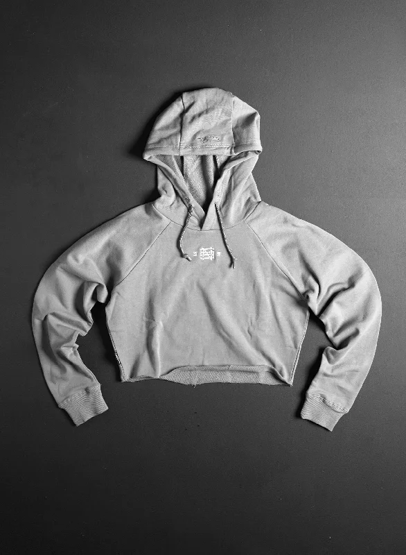 Street Fashion EMB CROP HOODIE - GREY
