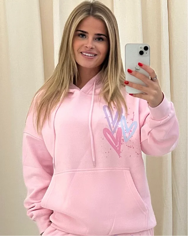 Cozy Vibes Miss Runway Pastel Heart Graffiti Hoodie Pink