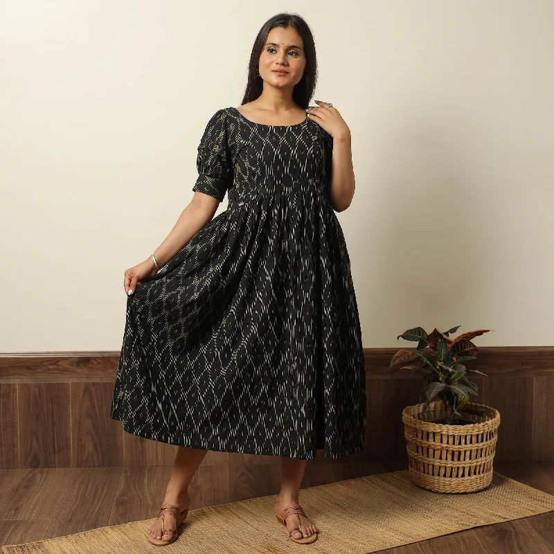 Must-have For Autumn And Winter Black - Pochampally Ikat Weave Cotton Flared Dress 16