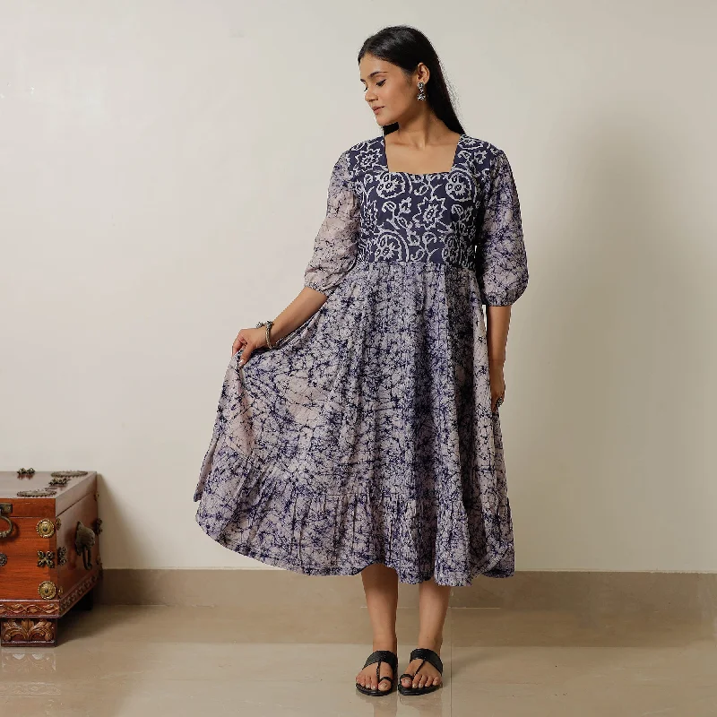 Design And Tailoring Blue - Hand Batik Printed Cotton Flared Dress 01