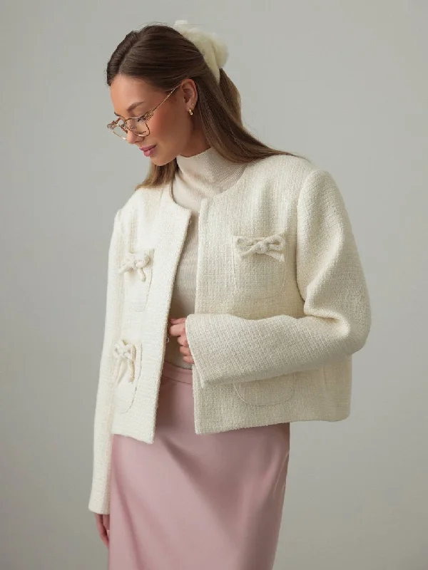 Personal Design Bow-Accented Textured Jacket