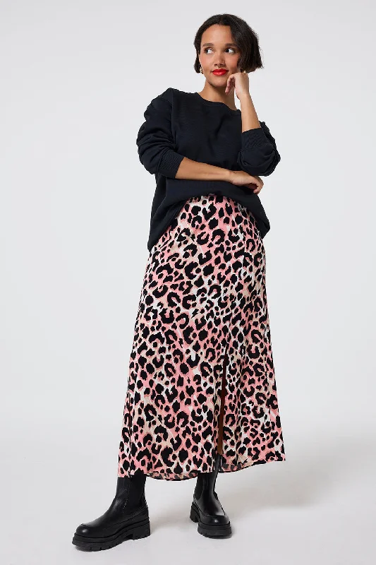 Fashionable And Fashionable Mixed Neutral with Black Shadow Leopard Split Front Skirt