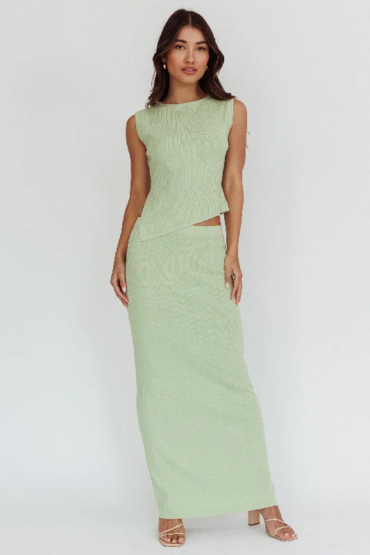 Relaxed Wear Rossana Ribbed Maxi Skirt Sage