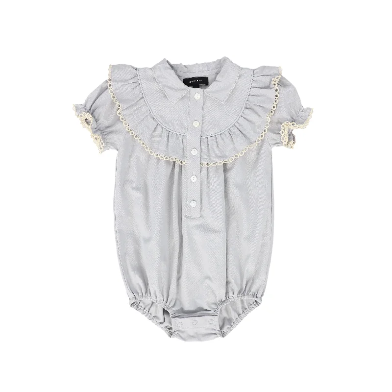 Classic Retro BAMBOO BLUE/GREY LACE TRIM ROMPER