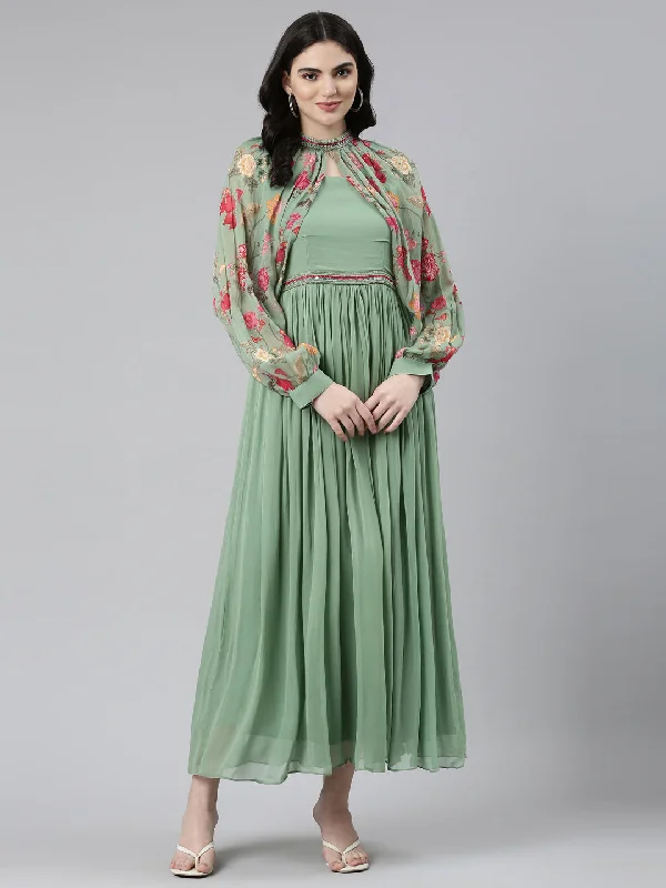 Minimalism Neeru's Green Pleated Anarkali Embellished Kurta