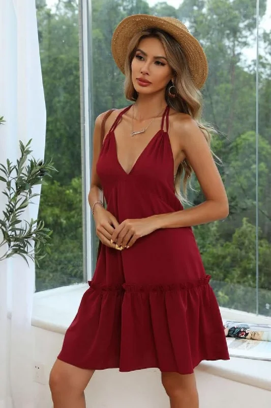 Minimal Classic SEXY PURE COLOR BANDAGE PLEATED DRESS