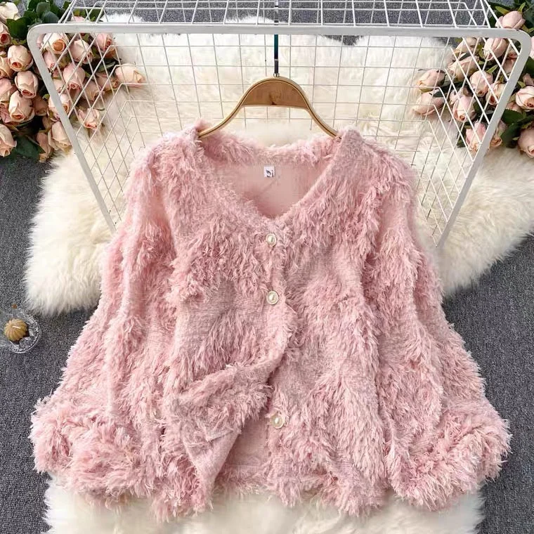 Low-key Luxury Socialite, high quality cardigans, new, trendy, soft, plush, sweet all-match cardigans, coat tops  1391