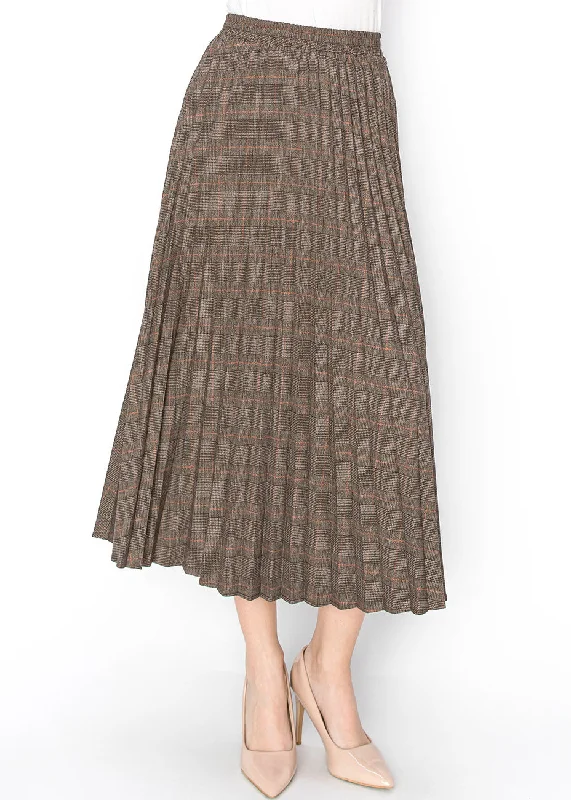Sports And Leisure Timeless Appeal: Brown Plaid Pleated Skirt