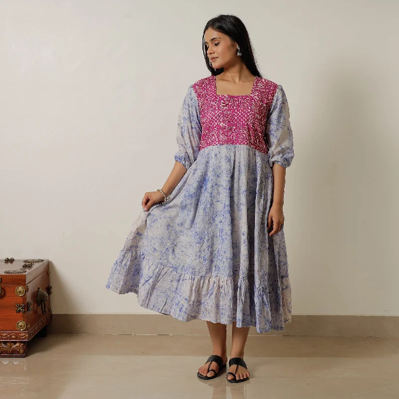 Energetic Blue - Hand Batik Printed Cotton Flared Dress 03