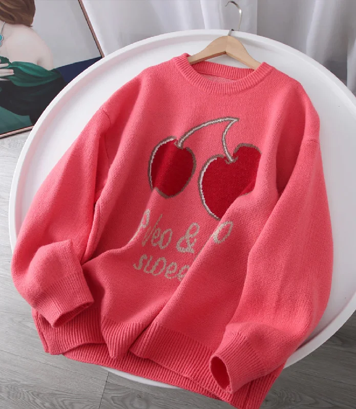 Cute Design Sweater cute cherry love long sleeve sweater  046