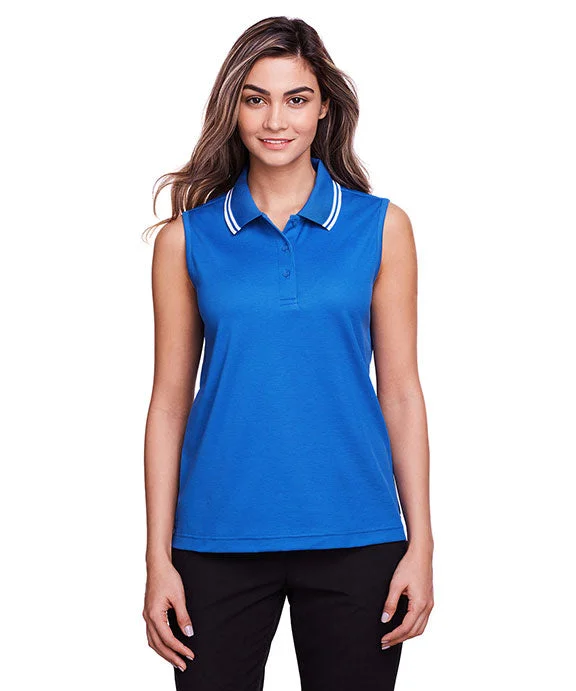 Fashionable Items DG20SW - Devon & Jones CrownLux Performance® Ladies Plaited Tipped Sleeveless Polo Shirt | French Blue/White Fashionable Items DG20SW - Devon & Jones CrownLux Performance® Ladies Plaited Tipped Sleeveless Polo Shirt | French Blue/White