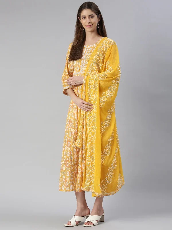 Youthful Street Fashion Neeru's Mustard Maxi Casual Printed Dresses
