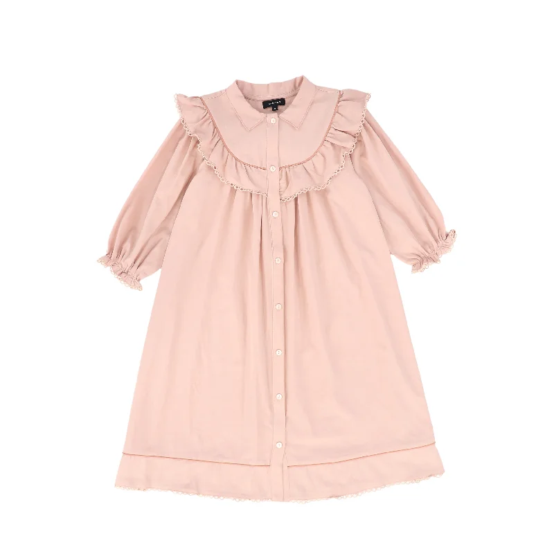 Must-have For Autumn And Winter BAMBOO PINK LACE TRIM DRESS