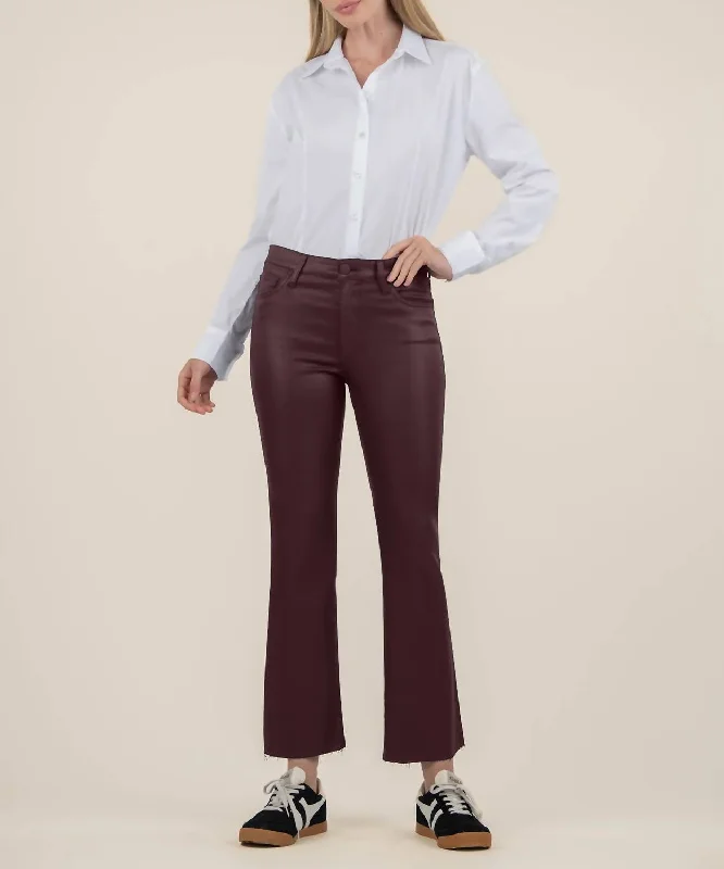 Fresh And Natural Kelsey High Rise Ankle Flare With Raw Hem In Sangria