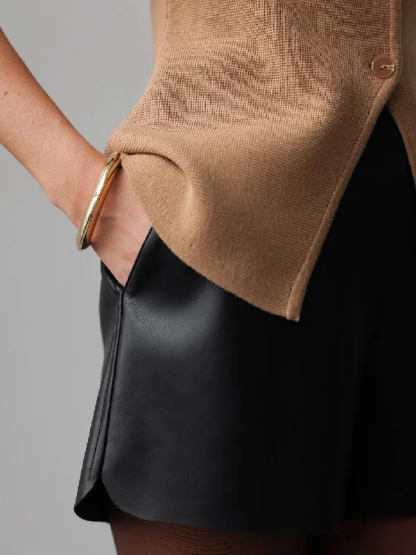 Exquisite Embroidery Faux Leather Shorts