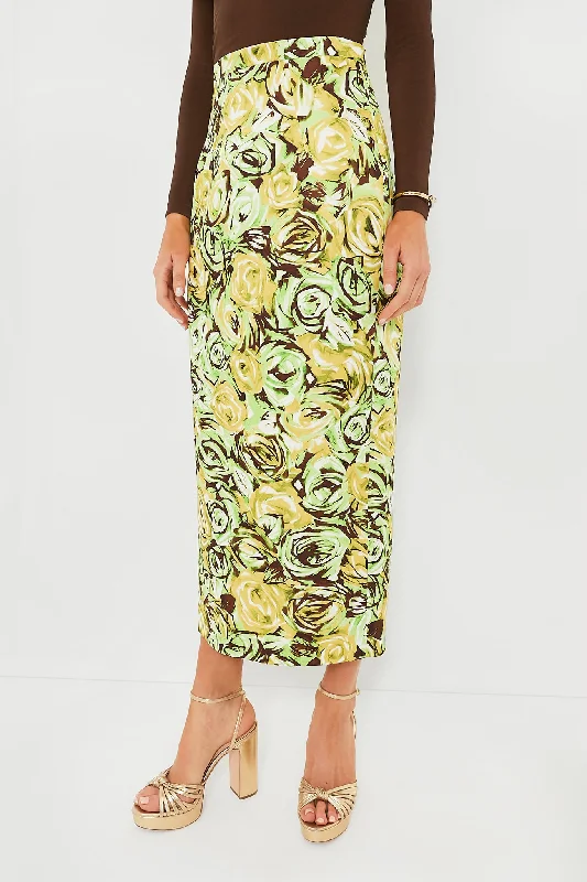 Personalized Design Green and Lemon Abstract Roses Lorelei Twill Skirt