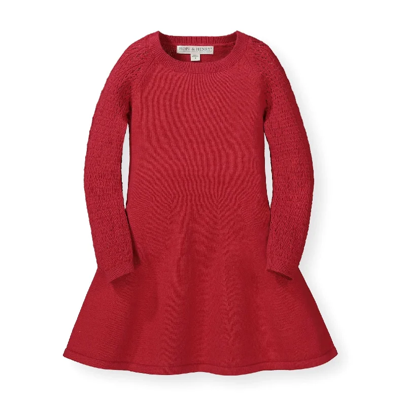 Comfortable And Simple Skater Sweater Dress with Pointelle Sleeves
