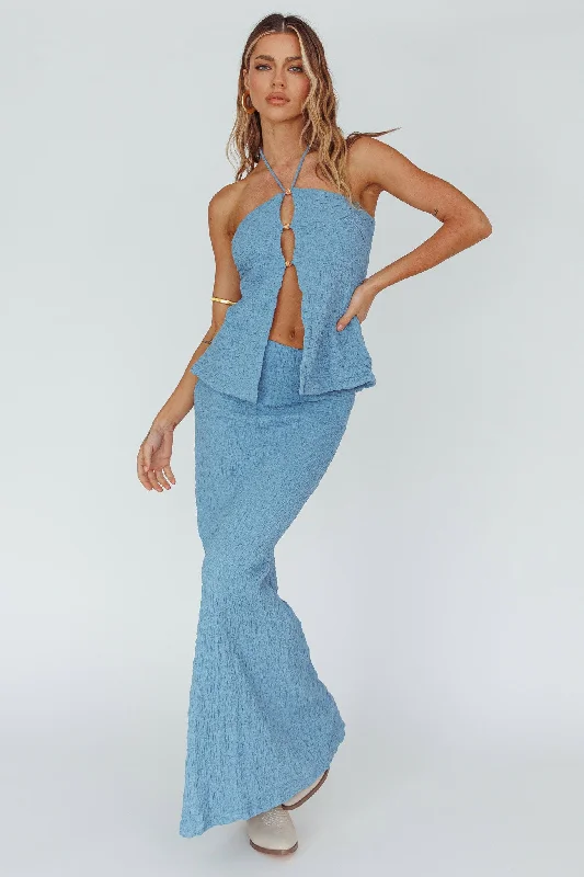 Elegant Design Kalei Textured Midi Skirt Blue
