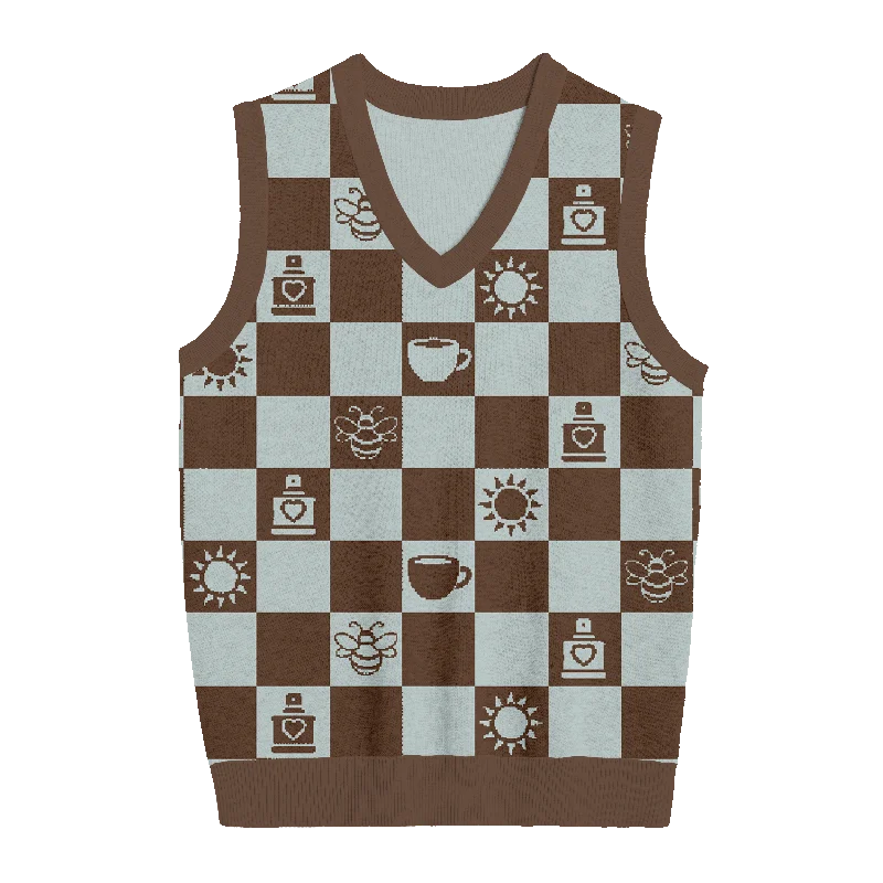 Chic Outfits Espresso Checkered Knit Vest