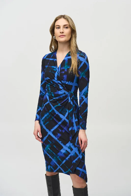 Fashion Design J.R 244131 Silky Knit Abstract Print Wrap Dress