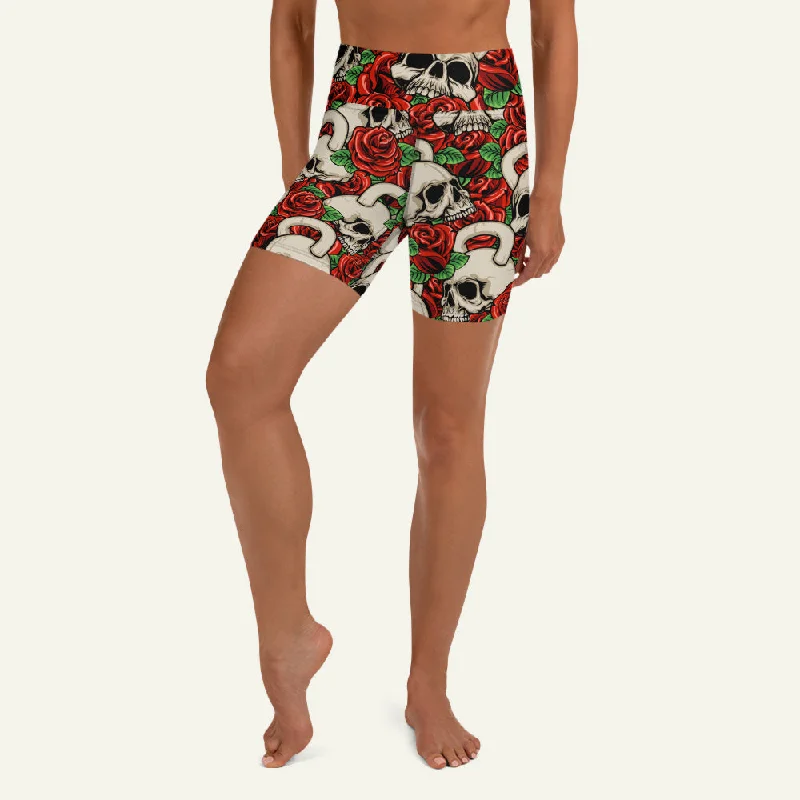 Cozy Fit Kettlebell Skull And Roses High-Waisted Shorts