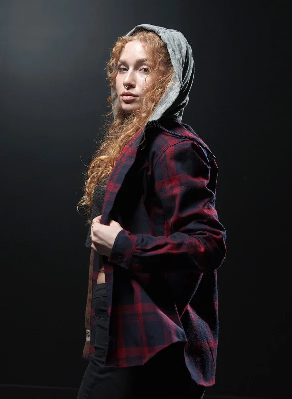 Floral Prints WOMEN'S HOODED FOREVER FLANNEL - RED