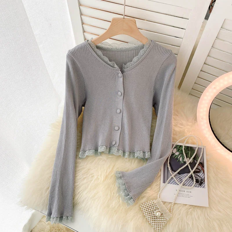 Comfortable Design Simple Cardigan Lace Long Sleeve Sweater  139