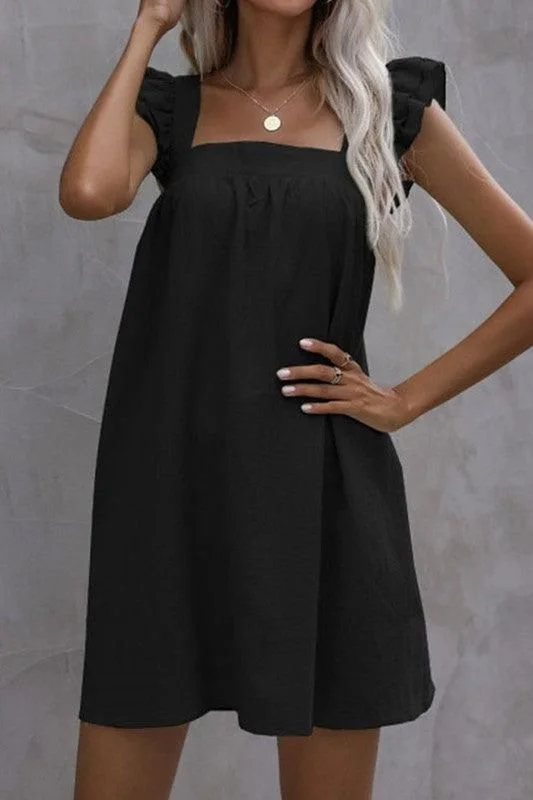 All-Day Comfort SHORT LACED SLEEVE SQUARE NECK CASUAL SHORT DRESS