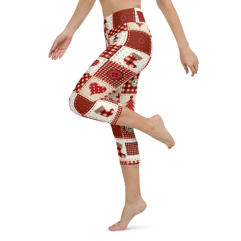 Smart Comfort Red Christmas Patchwork Yoga Capris