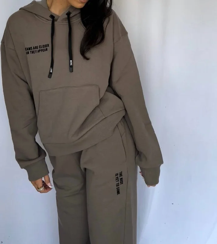 Comfy Chic Flare Fleece Pant With Flocking Details In Taupe