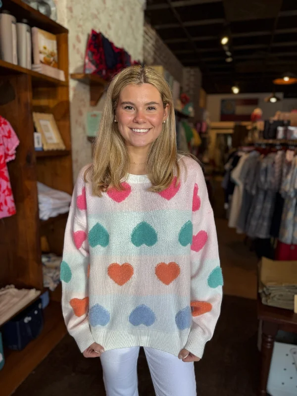 Sports outdoor style Ivory Ombre Textured Heart Sweater