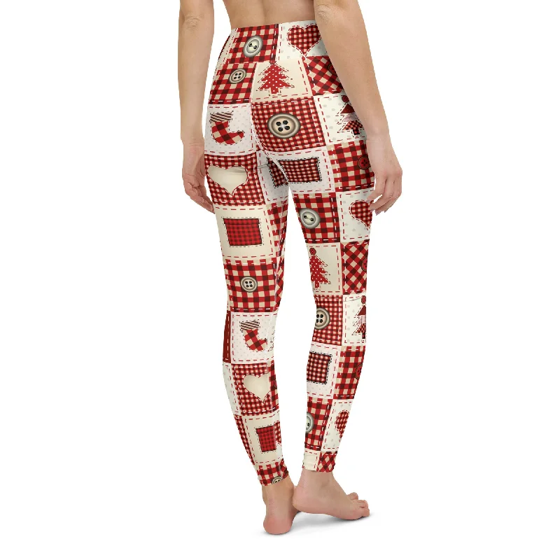 Lounge Wear Red Christmas Patchwork Yoga Leggings