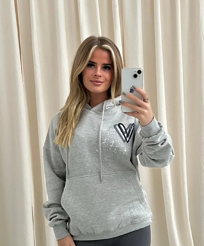 Youthful Vitality Dark Grey Heart Graffiti Hoodie Grey