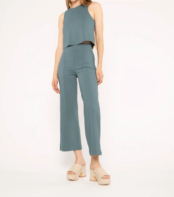 Comfortable Design Ponte Knit Straight Leg Cropped Pants In Sea Blue